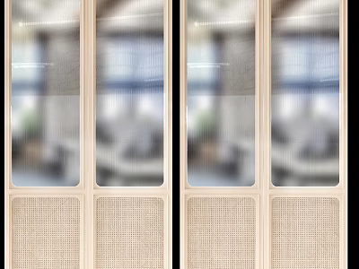 Modern Sliding Doors With Wooden Frame Glass Panels And Woven Details For Interior Living Space 3d model