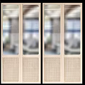 Modern Sliding Doors With Wooden Frame Glass Panels And Woven Details For Interior Living Space