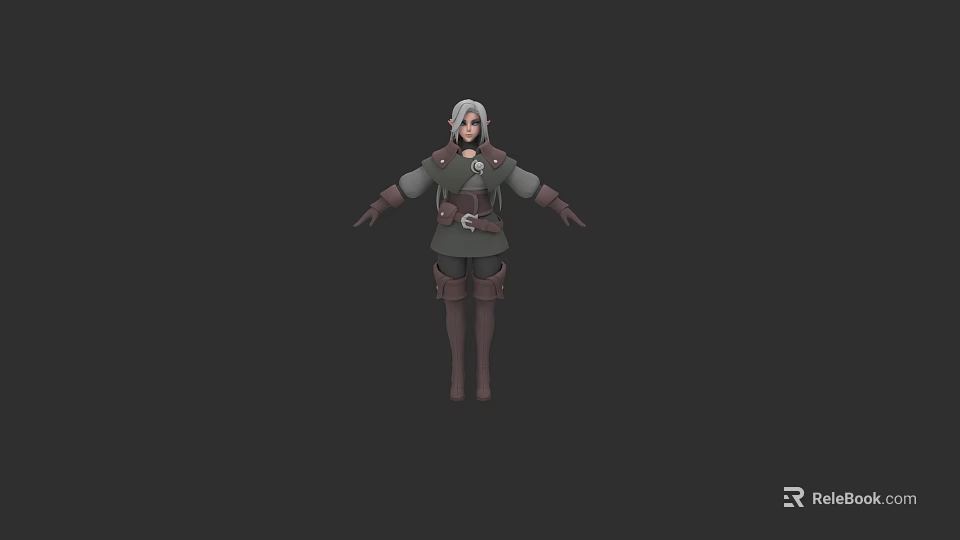 Game and Movie Character With Silver Gray Hair Green Top Brown Pants and Boots 3d model 