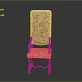 Traditional Wooden Chair With Red And White Patterned Upholstery And Carved Details