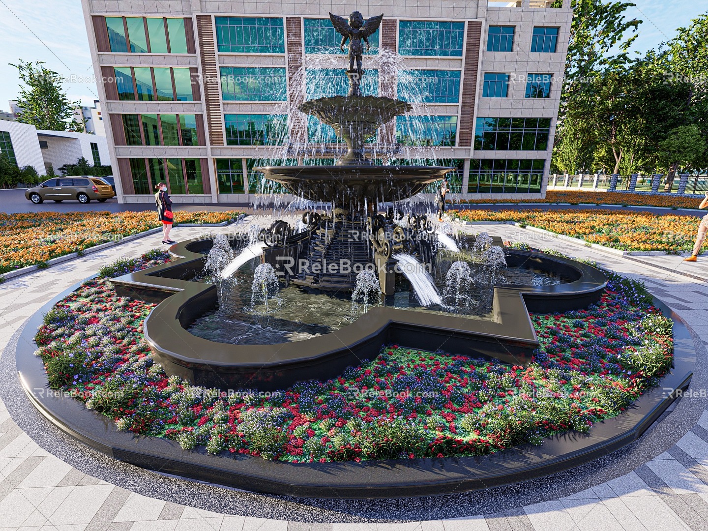 European-style fountain water feature model