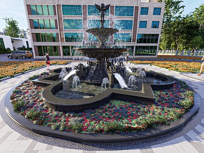 European-style fountain water feature model