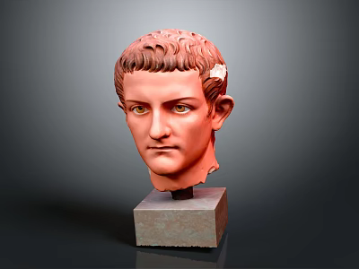 Ancient Roman Bust Sculpture With Red Hair Stone Base And Facial Details 3d model