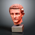 Ancient Roman Bust Sculpture With Red Hair Stone Base And Facial Details