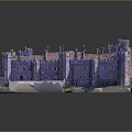 Cartoon Scenic Castle Model With Red Brick Architecture Central Green Courtyard And Tower Structures