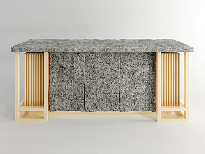 Modern Reception Desk With Gray Stone Top And Woven Panel Wooden Slats Design 3d model