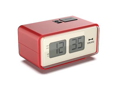 Red Braun Digital Alarm Clock with Digital Display and Square Design 3d model