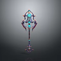 3D Rendered Fantasy Staff With Blue Gemstones Metallic Structure And Decorative Spikes