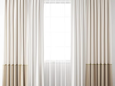 Beige and White Layered Window Curtains With Sheer Inner Curtain For Modern Interior 3d model