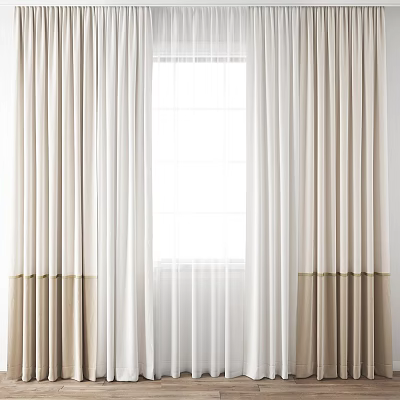 Beige and White Layered Window Curtains With Sheer Inner Curtain For Modern Interior 3d model