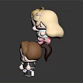 Cartoon Woman Character With Colorful Hairstyles And Outfits In Chibi Style On Reflective Gray Background