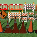 Modern barricade traffic barricade warning sign wrought iron fence speed bump cone barrel 3d model