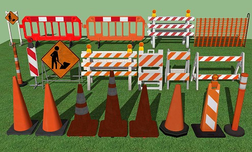 Modern barricade traffic barricade warning sign wrought iron fence speed bump cone barrel 3d model