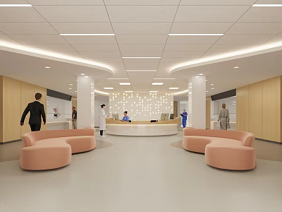 Hospital Outpatient Clinic Lobby With Reception And Seating 3d model