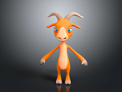3D Cartoon Goat Character With Orange Fur Blue Eyes White Horns And Hooves 3d model