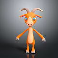3D Cartoon Goat Character With Orange Fur Blue Eyes White Horns And Hooves