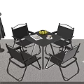 Outdoor Table And Chairs Set With Umbrella Fruits Newspaper And Magazine