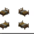 Classic Wooden Bed Furniture With Yellow Quilt And White Bedding Design