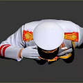 Person In White Military Uniform With Red Accents Saluting Wearing Hat