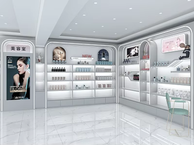 Beauty Retail Store Interior With Cosmetic Display Shelves And Skincare Products 3d model