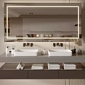 Modern Minimalist Bathroom Cabinet with Double Sink LED Mirror and Folded Towels