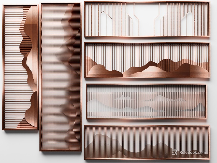 Copper Wall Decorative Panels With Striped Wavy And Geometric Design Patterns 3d model 