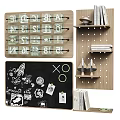 Decorative Wall Hangings with Alphabet Number Cards Chalkboard Wooden Pegboard Shelf Clips Stickers and Books