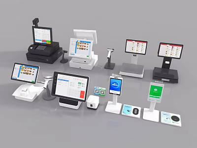 Commercial Equipment Featuring POS Terminals Cash Registers Barcode Scanners And Touchscreen Displays 3d model