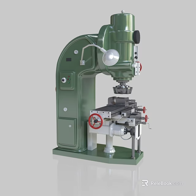 Green Industrial Vertical Milling Machine With Worktable Control Knobs And Adjustable Lamp 3d model 