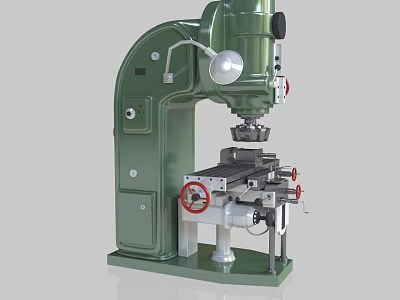 Green Industrial Vertical Milling Machine With Worktable Control Knobs And Adjustable Lamp 3d model
