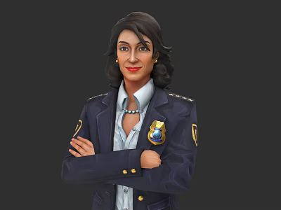 Female Game Movie Character In Navy Blue Police Uniform With Badge And Crossed Arms 3d model