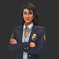 Female Game Movie Character In Navy Blue Police Uniform With Badge And Crossed Arms