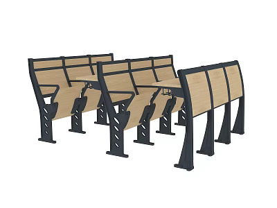 Modern Public Chairs With Wooden Seats And Black Metal Frames For Public Spaces 3d model