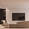 Modern Living And Dining Room Interior With Beige Sofa Round Coffee Table And Accent Chair