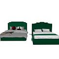 Modern Double Bed With Green Headboard Bedding Pillows And Red Cushion 3d model
