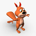 Cute Orange Cartoon Squirrel 3D Model With Outstretched Hands And Big Tail In Standing Pose