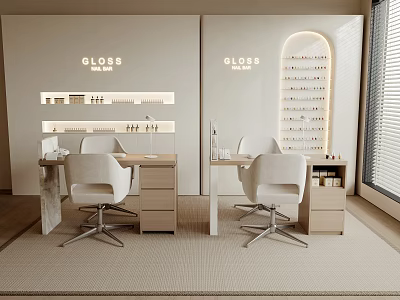 Modern Desk And Chair Set In GLOSS Nail Salon With Minimalist Design And Bright Interior 3d model