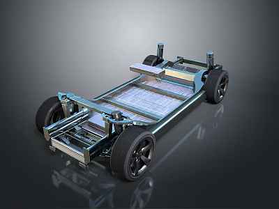 Car Chassis Structure With Frame Wheels Battery Pack And Suspension Components 3d model