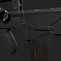 Black Tactical Rifle With Metal And Plastic Parts On Rough Concrete Surface