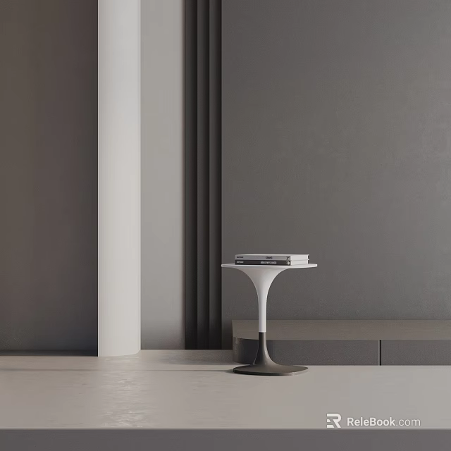 Modern Minimalist Side Table With Stacked Books And Black White Base Against Gray Walls 3d model 