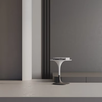 Modern Minimalist Side Table With Stacked Books And Black White Base Against Gray Walls 3d model