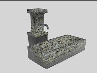 Rustic Stone Pedestal Washbasin With Rectangular Basin And Textured Surface 3d model