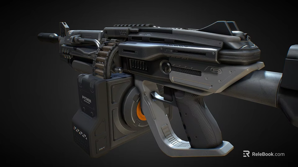 Futuristic Firearm 3D Render Featuring Tactical Scope Ammunition Belt And Advanced Mechanical Design 3d model 