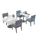 Dining Table Set With White Tablecloth Purple And Blue Chairs And Tableware 3d model