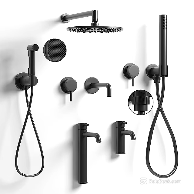 Modern Black Shower Faucet System With Handheld And Overhead Components 3d model