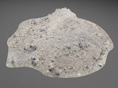 Natural Dirt Mound Surface With Scattered Stones And Small Green Plants On Gray Background 3d model