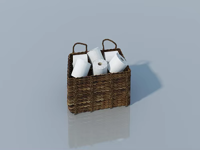 Swing Door Woven Basket Storage With White Toilet Paper Rolls For Home Use 3d model