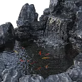 Garden Ornament With Rockery Waterfall Koi Fish And Small Pond