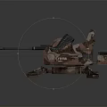 Rusty Red Twin Barrel Heavy Weapon With Mechanical Structure And Tracked Base 3d model