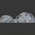 Geometric Transparent Polyhedron Spheres with Pastel Colors and Grid Patterns on Black Surface with Reflections